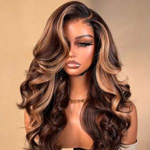 Perruque Lace Front P4/27 Body Wave avec mèches <span class=keywords><strong>blond</strong></span> miel, <span class=keywords><strong>cheveux</strong></span> humains vierges, perruque HD Lace 13x4 pour femmes noires - Product Image 3