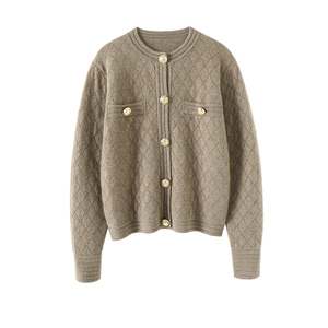 GUOOU dimagrante girocollo girocollo color <span class=keywords><strong>oro</strong></span> con bottoni <span class=keywords><strong>Cardigan</strong></span> corto in Cashmere da donna maglione maglione in puro Cashmere - Product Image 3