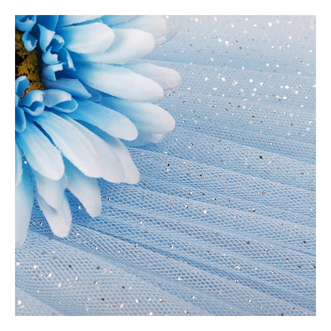 100% Polyester White Polka Dots Glitter Light Blue Tutus Skirt Toddler Sequins Tulle Fabric