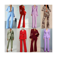 Nouvel ensemble élégant pour femme 2026 avec col et pantalon large à carreaux, ensemble deux pièces, tenue de bureau formelle boutonnée pour femme