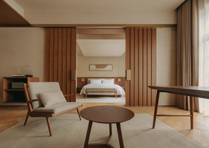 Suite d'affaires pour hôtel étoilé, ensemble de chambre à coucher en bois massif <span class=keywords><strong>avec</strong></span> lit king-size, design zoné réception/dormir/bureau, mobilier Eastmate sur mesure pour villa - Product Image 3