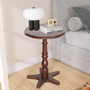 Table d'appoint ronde en bois sur piétement, 15,75 pouces, table d'appoint vintage pour salon, chambre à coucher - Product Image 5
