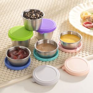 Outdoor Portable Mini Dipping Dish Reusable Stainless Steel Sauce Dishes <b>Small</b> Condiment Containers with Lids - Product Image 1
