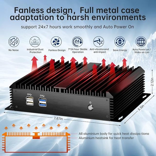 Rugged Fanless Industrial Mini PC Desktop Core I3-5005U 2.0GHz Win-10 Pro 16G RAM 512G SSD 2xNICs 2xCOM RS232 Made