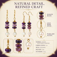 Boucles d'oreilles en pierre naturelle Sugilite, perles, pour la respiration consciente, design de créateur, luxe, chaîne, pour femmes, en argent S925 avec perle
