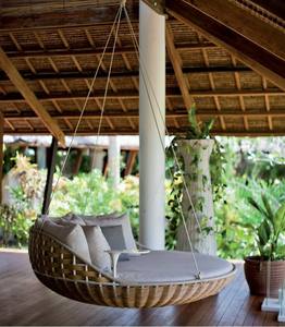 سرير دائري أرجوحة من الخيزران الخوصي يوضع في الهواء الطلق سرير نهاري معلق - Product Image 2