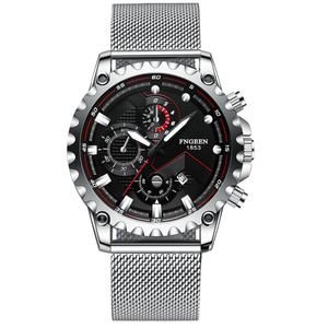 Custom Trendy New FNGEEN <b>Men's</b> <b>Black</b> Waterproof Alloy Stainless Steel Sports Business Fashion Quartz <b>Watch</b> Leather Strap Glass - Product Image 5