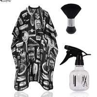 Wanmei Outils de coiffure : Cape de barbier à imprimé vintage, Cape de coupe de cheveux avec brosse dépoussiérante pour le cou, Flacon pulvérisateur pour salon de coiffure