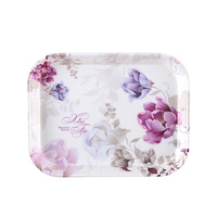 Plateau de service en mélamine écologique personnalisé en gros nouveau design ensembles durables de fleurs violettes pour hôtels événements-petit/moyen/grand