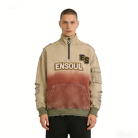 Sweat-shirt à capuche demi-zip surdimensionné pour homme, dégradé, en chenille brodée vieillie personnalisée de haute qualité, écologique