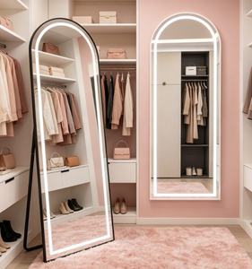 Heavenly <b>Mirror</b> Modern Arched Floor <b>Mirror</b> with LED Light Metal Frame Mouth Blown <b>Acrylic</b> 4mm Thickness for Home Use - Product Image 1