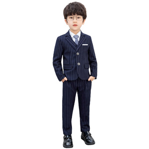Ensemble de costumes classiques pour garçons <span class=keywords><strong>Blazer</strong></span> à rayures <span class=keywords><strong>gris</strong></span> et bleu marine pour un mariage élégant - Product Image 3