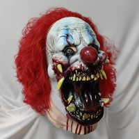 Masque de clown maléfique réaliste en latex avec cheveux rouges, costume intégral pour adulte pour tournages de courtes vidéos et décoration tendance pour les réseaux sociaux