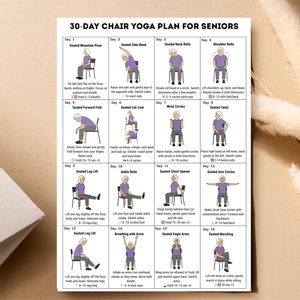 Piano di esercizi di yoga su sedia per anziani di 30 giorni, guida agli esercizi a casa, poster per stretching (set da 2 pezzi) - Product Image 6