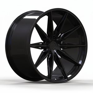 Ruedas Monobloque Forjadas con Diseño de Radios Complejos Tipo Araña, Personalizadas con Foto - Negro Brillante/Plateado Cepillado - Product Image 1