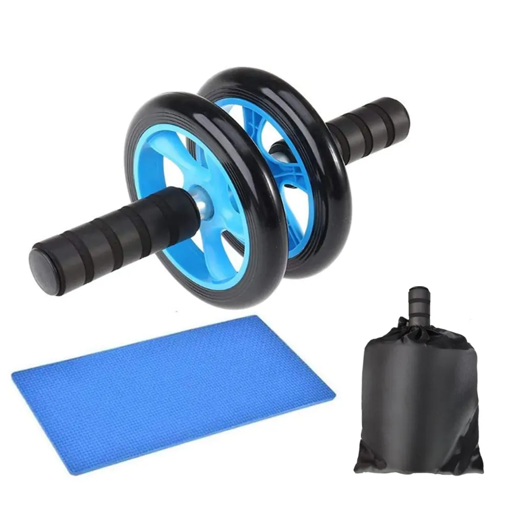 Home Fitness Abdominal Workout Abs Wheel, Double Plastic Wheels Roller with Knee Pad