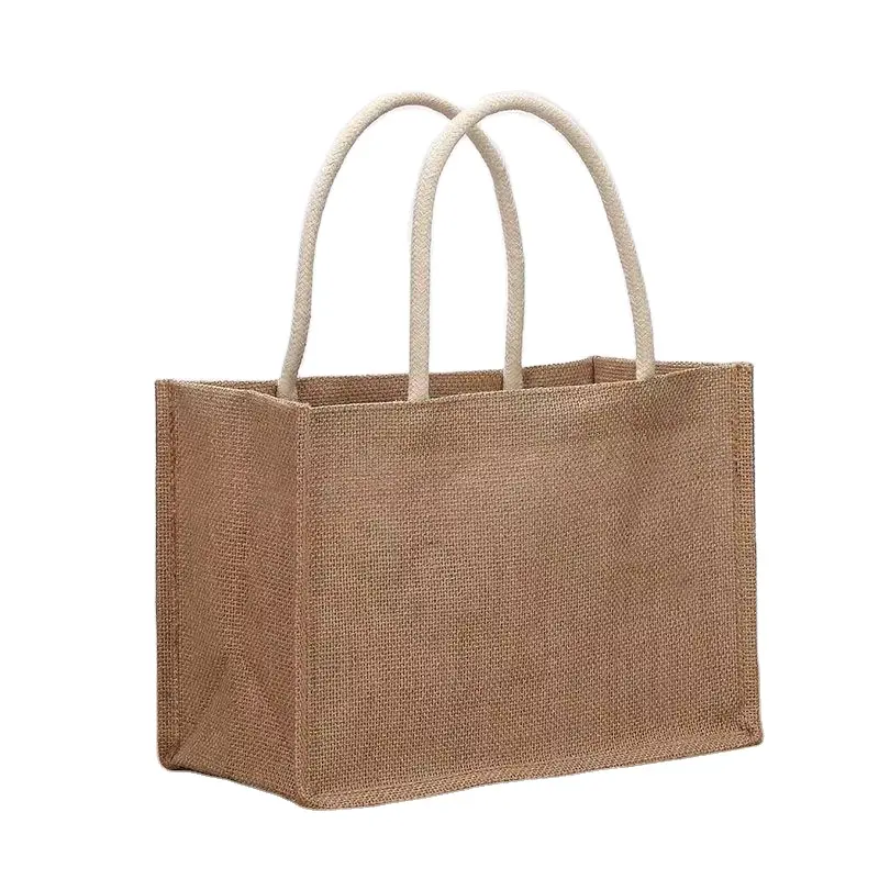 Wholesale Plain Shopper Bag Custom Printed Large Natural Eco Friendly Burlap Jute Shopping Tote Beach Bag