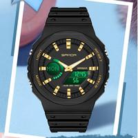 Jam Tangan Pria SANDA 6016 Digital Analog Tali Silikon Multifungsi Sport Alarm Stopwatch Dual Time Tahan Air Jam Tangan Digital