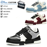 Baskets de skate basses personnalisées en cuir à coutures carrées géométriques, multicolores à blocs de couleurs segmentés, plateforme plate, languette personnalisée DL