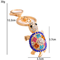 Pendentif porte-clés en métal strass tortue colorée
