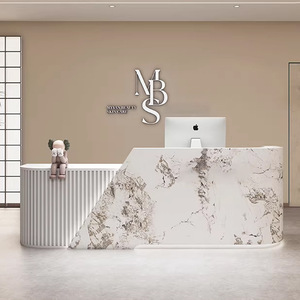 Mostrador de Recepción Curvo de Lujo con Iluminación LED para Salón de Belleza y Centro de Estética - Product Image 6
