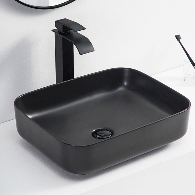 Moderne Nordic Ontwerp Matte Kleur Zwart Wastafel Boven Keramische Wastafel Porselein Aanrecht Art Badkamer Vessel Sink