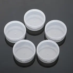 Vente en gros d'usine Récipient de stockage transparent transparent avec couvercle à charnière pour épices Boîte ronde en plastique personnalisée pour boîte à poudre feuilletée