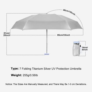 Parapluie pliant 7 sections de 19 pouces, mini, compact, de voyage, ouverture manuelle, protection UV, format capsule minimaliste, impression personnalisée, marque - Product Image 2
