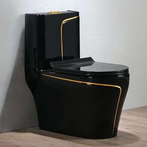 Inodoro de Cerámica de Lujo de Una Pieza, Color Dorado y Negro, en Oferta - Product Image 1