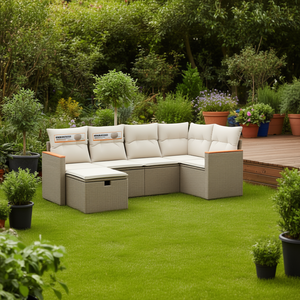 Ensemble de canapés de jardin modulaires en rotin beige, mobilier d'extérieur, 6 places, design contemporain - Product Image 2