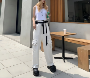 <span class=keywords><strong>Pantaloni</strong></span> Punk Street Crock da Donna, Vestibilità Ampia, Stile Hip-Hop Harajuku, <span class=keywords><strong>Neri</strong></span>, a Gamba Larga, con Coulisse, Lunghi, Stile Spice Girls, Gotico Vintage, Vita Alta - Product Image 3