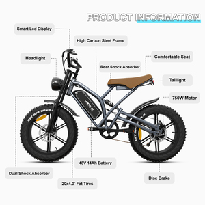 Vélo électrique tout-terrain 750W à moteur CC sans balais, pneus larges, freins à disque, batterie au lithium, cadre en acier, 7 vitesses, pour adultes - Stock UE - Product Image 3