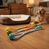 Nettoyage des dents fuite peluche chien jouet à mâcher en gros stocké fabrication recyclé tressé coton corde mangeoire balle pour animaux de compagnie Durable