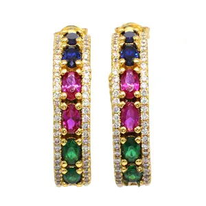 Fine suppliers jewelry 18k gold plated stud cz color gomstone sets earring