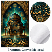 Impression sur toile polyester de haute qualité 60x90cm, art mural mosquée vert-bleu doré, calligraphie arabe pour la maison et le bureau