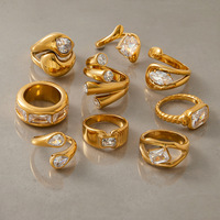 Vintage Schmuck Edelstahl 18K Gold Ringe für Frauen Weiß-Grüner Zirkon Breite Ringe