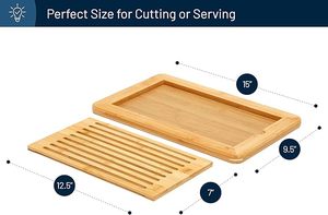 Tabla para cortar pan grande de bambú natural Premium con bandeja para <span class=keywords><strong>migas</strong></span>, bandeja para servir pan para Cocina - Product Image 4