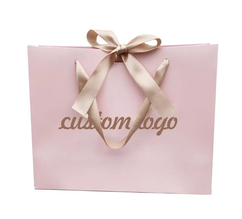 Cina dicetak tas kertas Pink sac en papier kustom Logo butik hadiah mewah tas belanja kertas untuk kosmetik