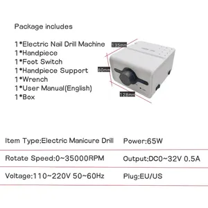 Machine à manucure professionnelle Strong 211 65W, perceuse à ongles et outil de pédicure avec pièce à main 35000 tr/min, fraise 120II, équipement de lime à ongles - Product Image 5
