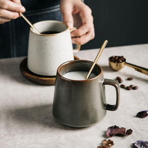 Vendita calda glassa maculata <span class=keywords><strong>vintage</strong></span> ogni giorno usato latte personalizzato tazza di <span class=keywords><strong>caffè</strong></span> in ceramica <span class=keywords><strong>set</strong></span> di tazze da tè con piatto di bambù - Product Image 4