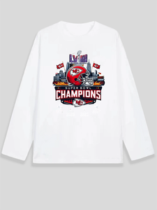 Camiseta de Manga Larga con Cuello Redondo, 100% Algodón Transpirable, Estampado Digital con Letras, Corte Regular, Informal, para <span class=keywords><strong>Mujer</strong></span>, de los Chiefs, Campeones del Super Bowl - Product Image 5