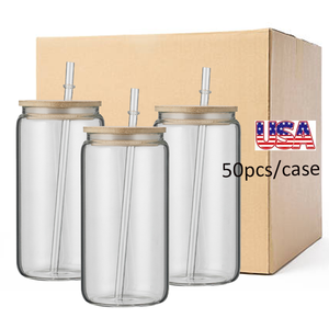 Isı basın baskı için renkli yanardöner temizle gökkuşağı 16oz DIY boş süblimasyon bira bardağı bambu kapaklı