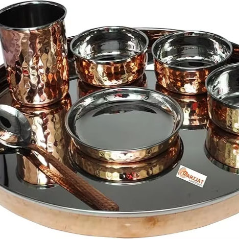 Indian dinnerware 28-Piece set stainless steel copper traditional