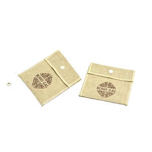 Pochette à bijoux en coton et lin naturel écologique en gros, sac enveloppe à bouton-pression avec logo personnalisé - Product Image 1