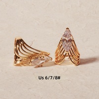 Bague large en acier inoxydable plaqué or avec zircone cubique, motif en V multicouche, étanche, bijou statement pour femme, vente en gros