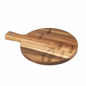 Custom Kitchenware Round Wooden Serving Board Acacia Wood Cheese Cutting Board With Laser