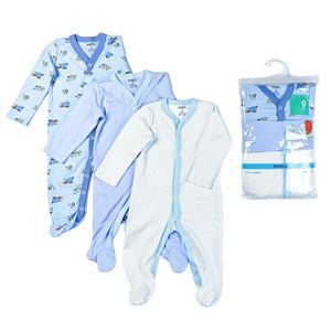 Vente en gros de barboteuses unisexes pour tout-petits en coton biologique de 0 à 12 mois, 3 pièces, barboteuse pour garçon et fille, imprimé de dessin animé mignon, barboteuse pour bébé - Product Image 1