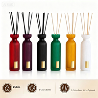 Diffuseur de parfum en verre côtelé de luxe 250 ml, 6 couleurs de bouteilles au choix, logo et parfum personnalisés, ensemble diffuseur d'arômes pour la maison