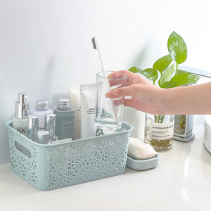 <b>Plastic</b> Hollowed Out Storage <b>Basket</b> Rectangle With Handle Desktop Organizer For Cosmetic And Office Supplies - Product Image 4