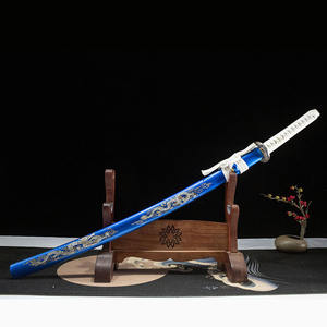 เหล็กกล้าคาร์บอนสูง ผลิตโดยหลงเฉวียน ตีขึ้นรูปด้วยมือ ทาสีน้ำเงิน ลายมังกร ดาบยาว 103 ซม. ของตกแต่งบ้าน ของสะสม ของขวัญ - Product Image 5